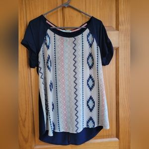 Navy blue patterned short sleeve top